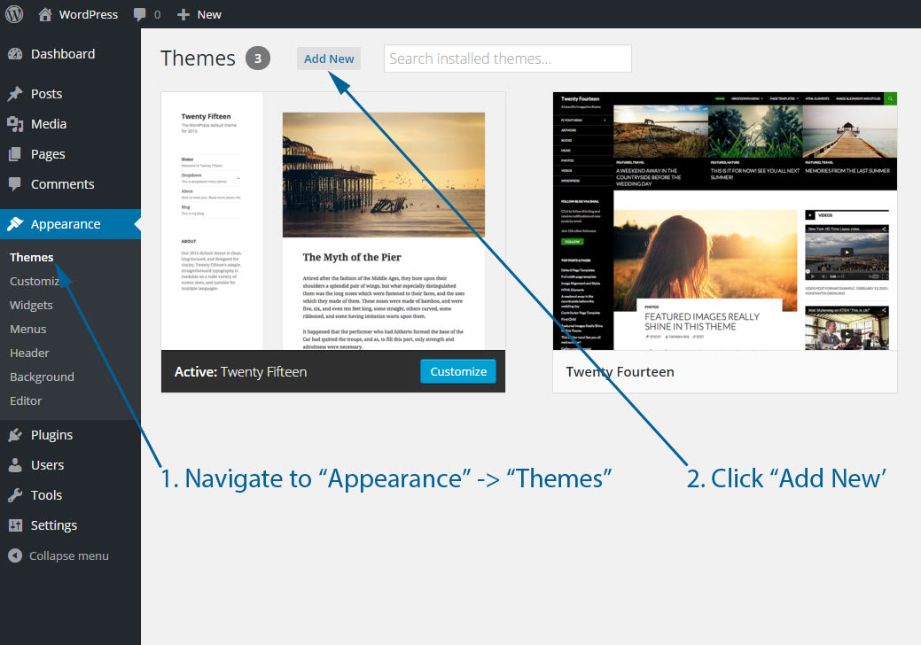 WordPress 佈景主題頁面