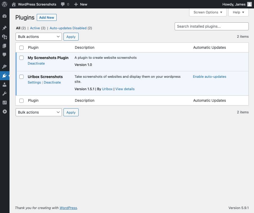 WordPress 外掛管理頁面