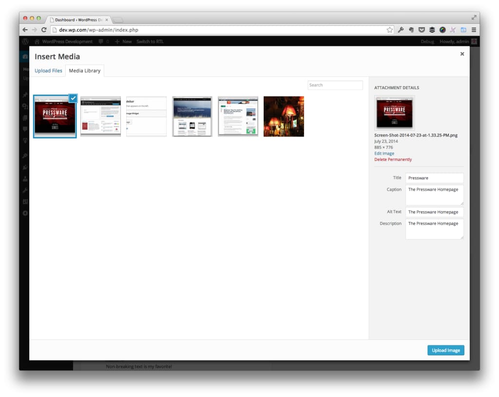 WordPress 媒體庫介面